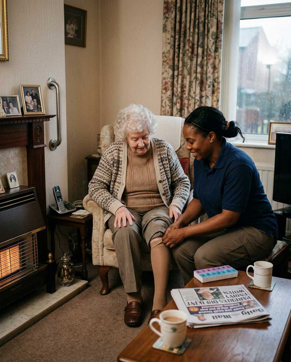 home carer helping elderly person