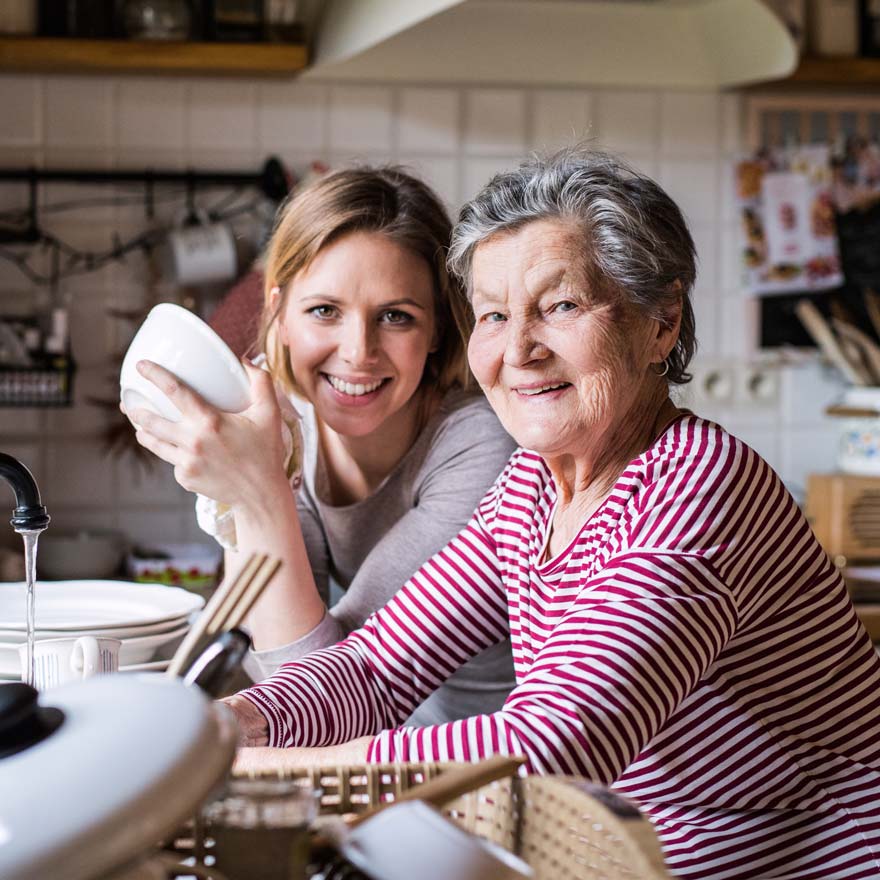 Visiting elderly home carer with care recipient